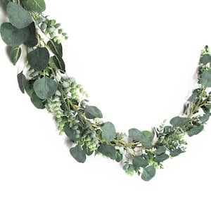 6 ft. Frosted Green Artificial Mixed Eucalyptus Leaf Vine Hanging Plant Greenery Foliage Garland