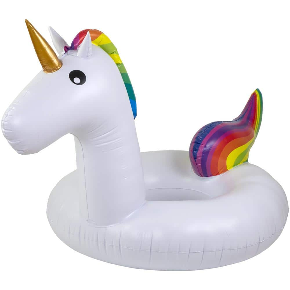 Northlight 68 in. H White Rainbow Unicorn Inflatable Swimming Pool Tube ...