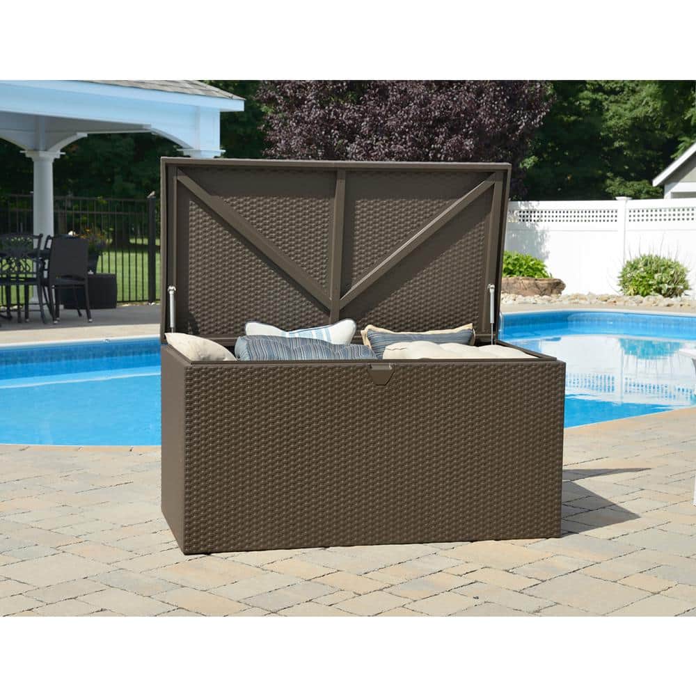 Espresso Metal and Wicker Outdoor Storage Deck Box