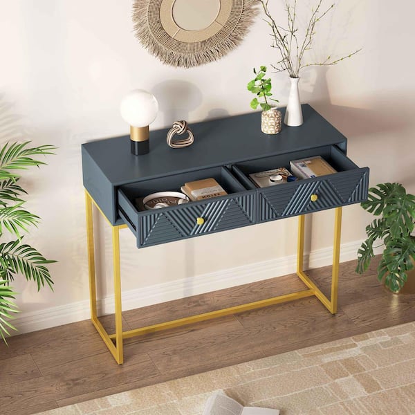 38 in. Grey Rectangle Wood Console Table Entryway Table