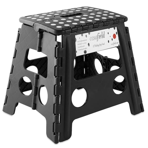 1-Step 13 in. Black Plastic Step Stool, (2.10 ft. Reach Height) 300 lb. Load Capacity