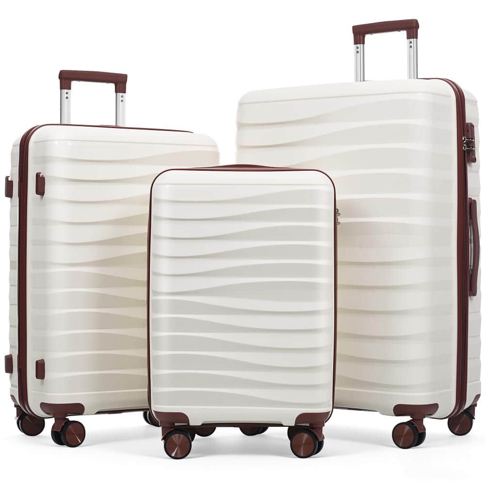 3-Piece Ivory and Brown Premium PP Hardside Travel Luggage Set with TSA Lock and 360° Spinner Wheels price history on PriceWatchPro