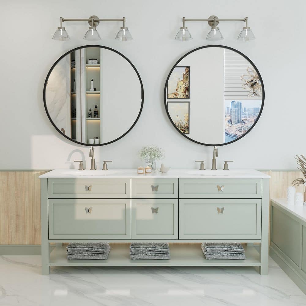 Apmir 2 Pieces 30 in. W x 30 in. H Round Aluminum Alloy Framed and Tempered Glass Wall Decor Bathroom Vanity Mirror in Black
