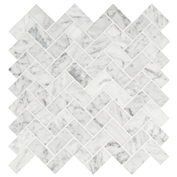MSI Carrara White Herringbone 11.63 in. x 11.63 in. Honed Marble Mesh-Mounted Mosaic Tile (9.4 sq. ft./Case)