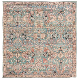 Nostalgia Katie Blue 5 ft. 3 in. x 5 ft. 3 in. Machine Washable Area Rug