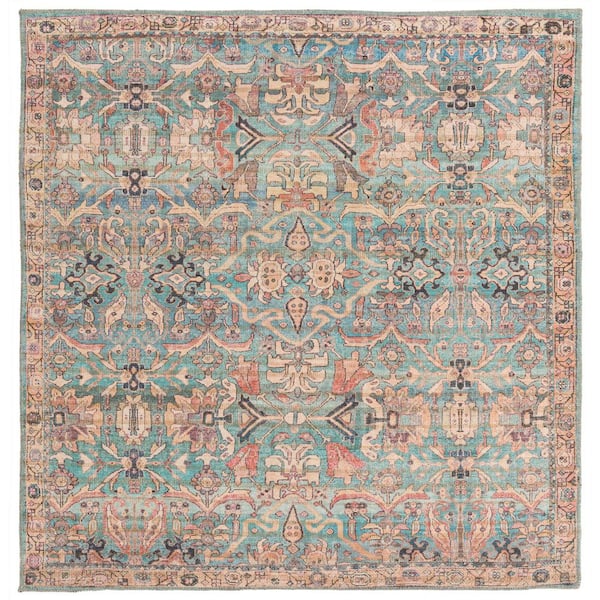 Unique Loom Nostalgia Katie Blue 5 ft. 3 in. x 5 ft. 3 in. Machine Washable Area Rug