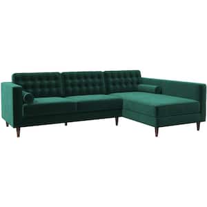Ocean 102 in. W Square Arm 2-piece L-Shaped Velvet Living Room Right Facing Corner Sectional Sofa in Green (Seats 4)