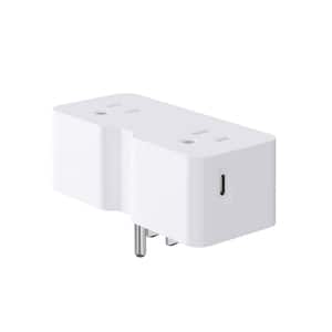 3 Prong Outlet Extender with Type C and Type A USB Wall Charger, Plug Adapter (White, 1-Pack)