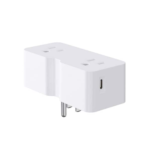 3 Prong Outlet Extender with Type C and Type A USB Wall Charger, Plug Adapter (White, 1-Pack)