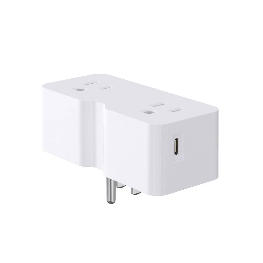ELEGRP 3 Prong Outlet Extender with Type C and Type A USB Wall Charger, Plug Adapter (White, 1-Pack)