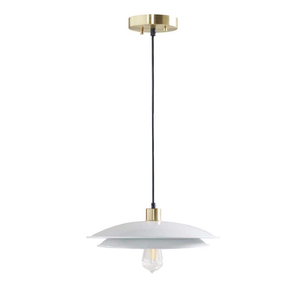 50 in. Gold and White 2-Tier Layered Shade Pendant Light with Mid-Century Modern Design for Kitchen and Dining Room price history on PriceWatchPro