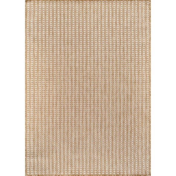 Arrow Natural 5 ft. x 7 ft. Chevron Striped Washable Indoor Outdoor Area Rug