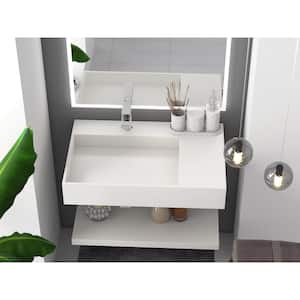 Juniper 30 in. Wall Mounted Solid Surface Left Side Basin Rectangle Bathroom Sink in Matte White