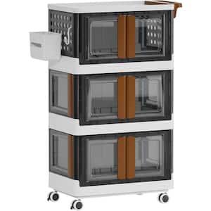 Black Plastic Kitchen Cart Rolling Storage with Handle with Bins 4 Directions Opening Grocery Cart