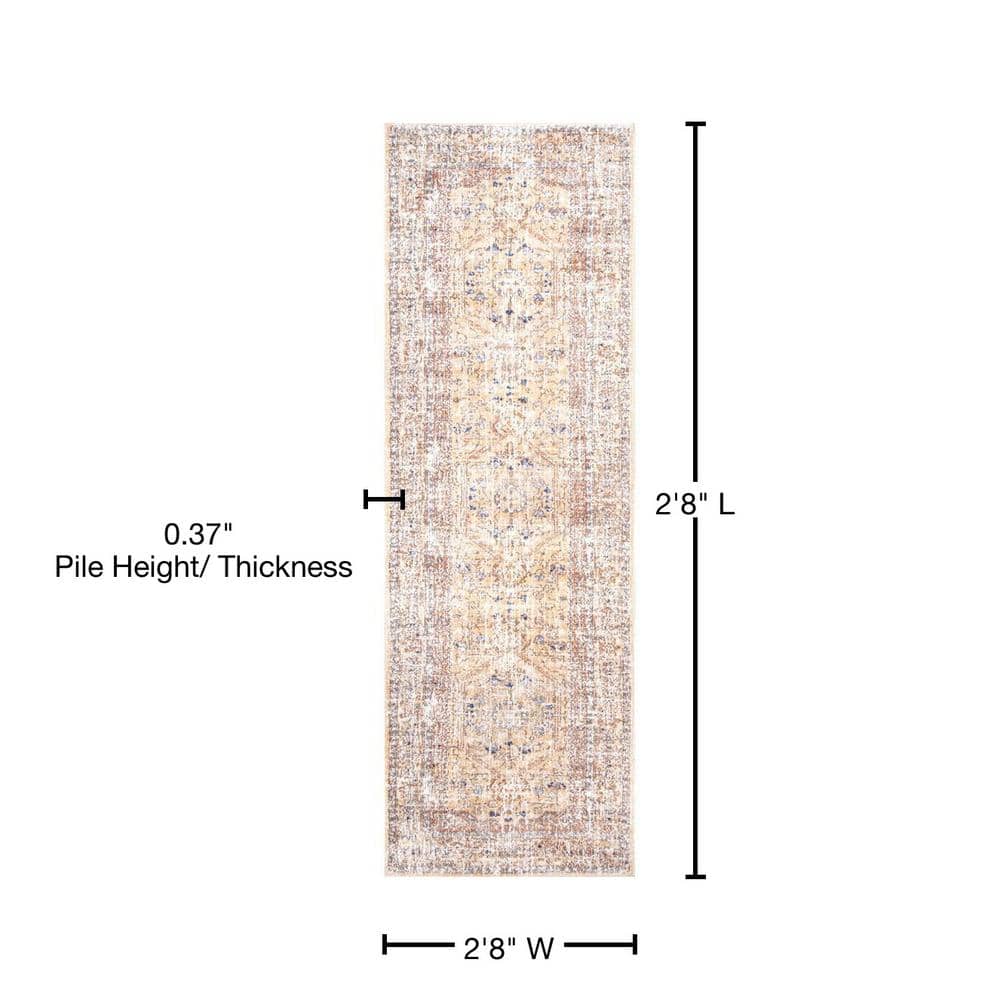 Jacquie Gold and Ivory Synthetic Oriental Runner Rug