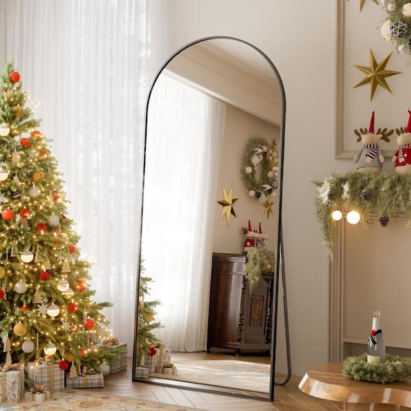 26 in. W x 71 in. H Arched Black Aluminum Alloy Framed Full Length Mirror Standing Floor Mirror