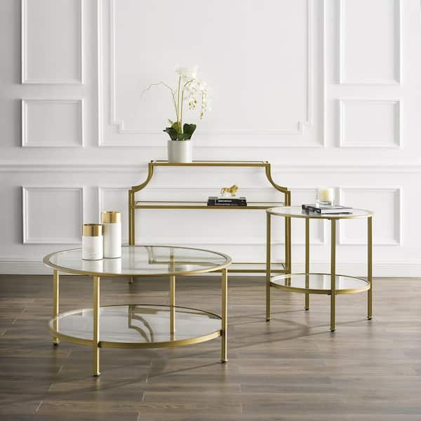 Crosley Furniture Aimee 3 Piece Gold, 3 Piece Round Glass Coffee Table Set