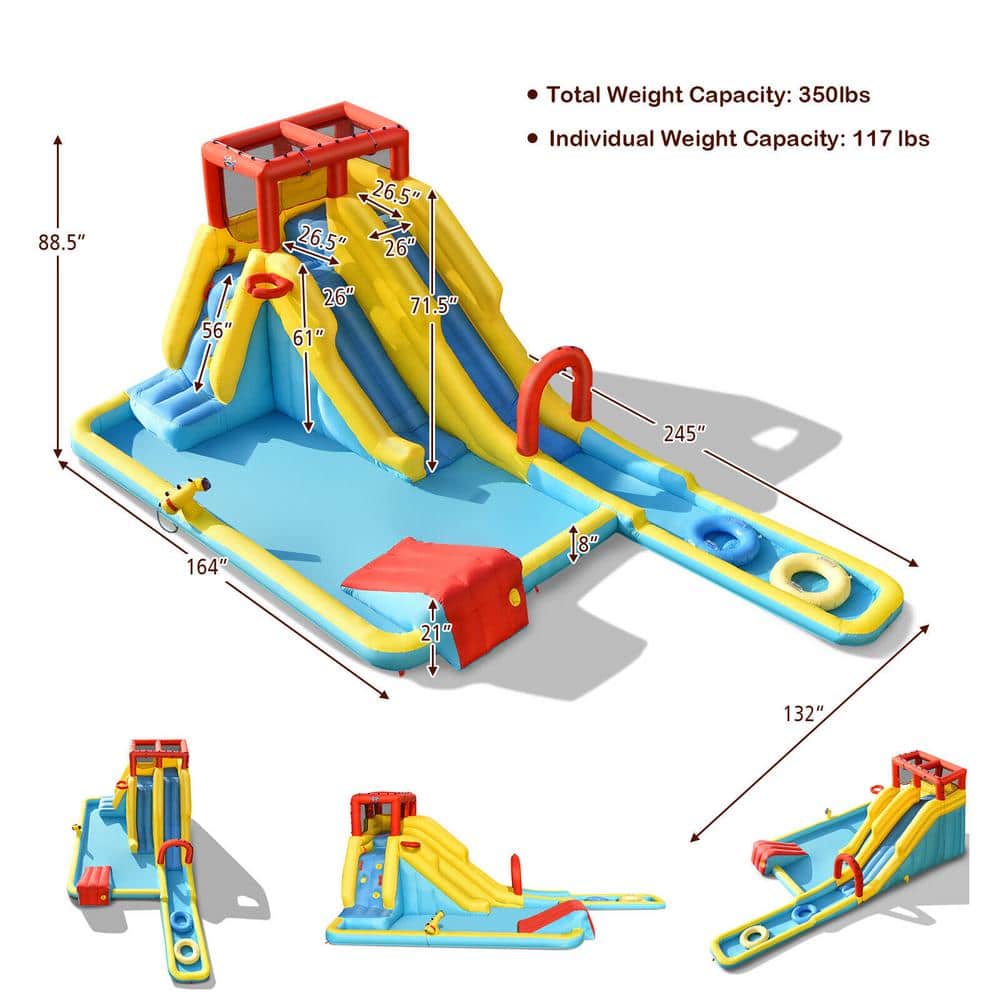 Multi-Color Inflatable Bounce House with Dual Slides and Water Park