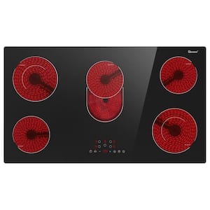 36 in. 5 Elements Smooth Top Electric Cooktop in Black with Double Ring Zones