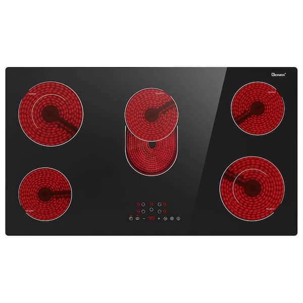 36 in. 5 Elements Smooth Top Electric Cooktop in Black with Double Ring Zones