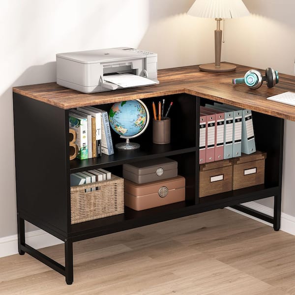 BYBLIGHT Lanita 79 in. L-Shaped Brown Wood Computer Desk with File Cabinet,  Large Executive Office Desk with Shelves, Business BB-F1502XF - The Home  Depot