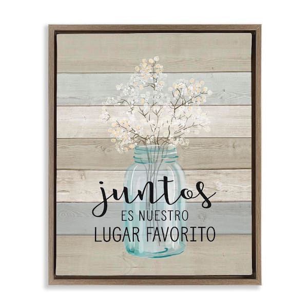 Stupell Industries Our Favorite Place Flowers by Lettered and Lined Brown Floater Frame Typography Graphic Art Print 21 in. x 17 in.