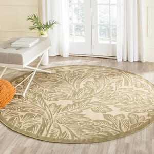 Courtyard Natural/Olive 5 ft. x 5 ft. Round Border Indoor/Outdoor Patio  Area Rug