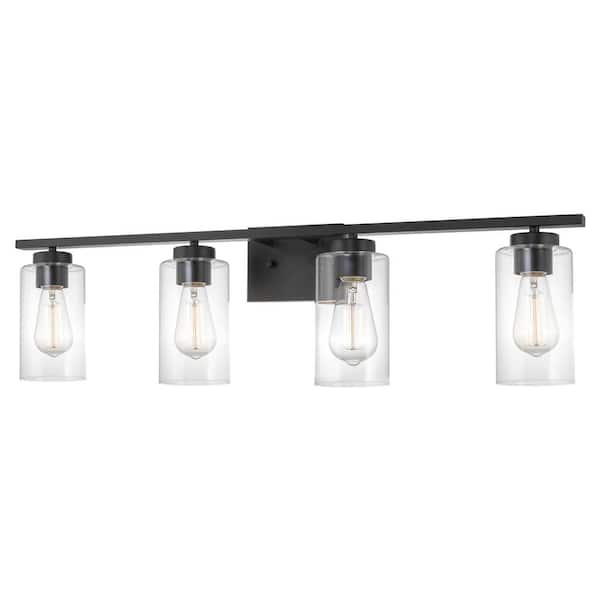 Kira Home Lucid 33 in. 4-Lights Matte Black Modern Bathroom Vanity Light