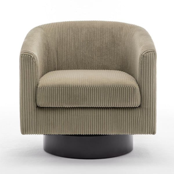 Uixe Camel Corduroy Fabric Upholstered 360°Swivel Arm Chair With Wood Base(Set of 1)