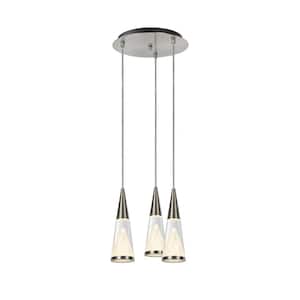 3-Light Integrated LED Brushed Nickel Pendant with Glass Shade