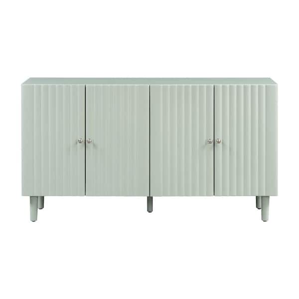 Unbranded 58.1 in. W x 16.6 in. D x 32.1 in. H Green Linen Cabinet with Wavy Pattern Doors, Cylindrical Legs, Sleek Metal Handles