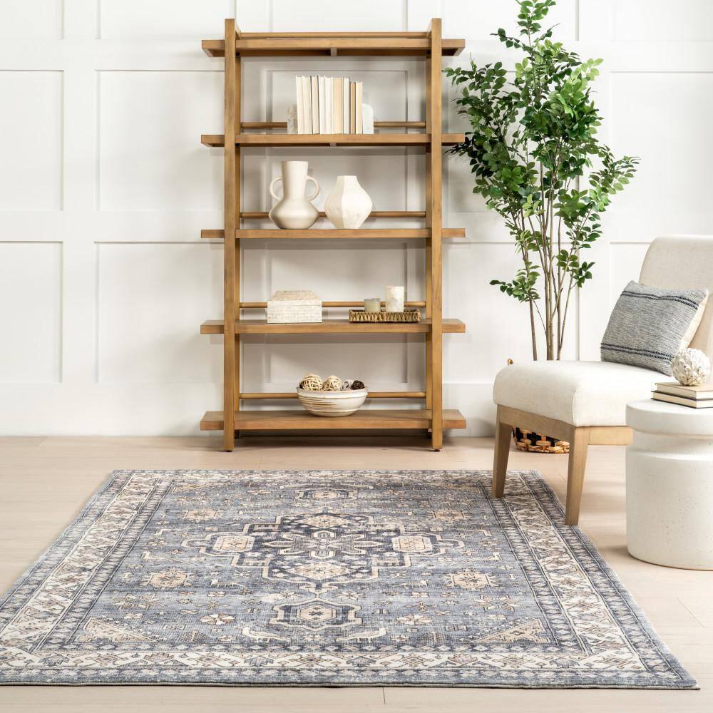 Jordan Gray and Ivory Synthetic Medallion Washable 3' x 5' Rug