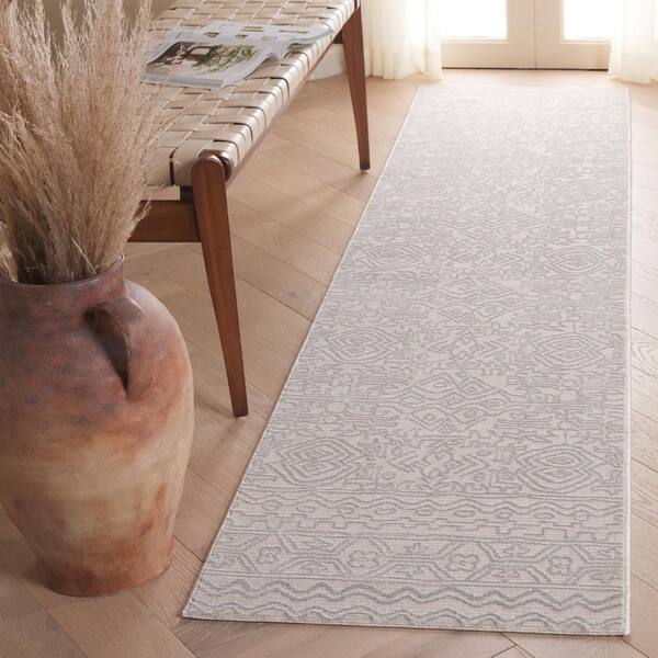 Martha Stewart Sabrina 3 ft. x 10 ft. Ivory/Light Gray Ornate High-Low Runner Rug