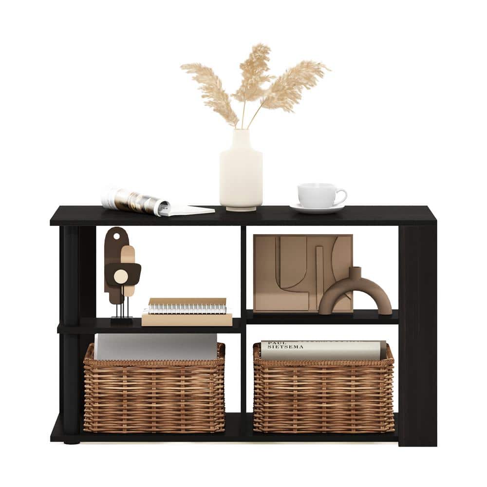 Sleek Black Rectangular End Table with Storage Shelves
