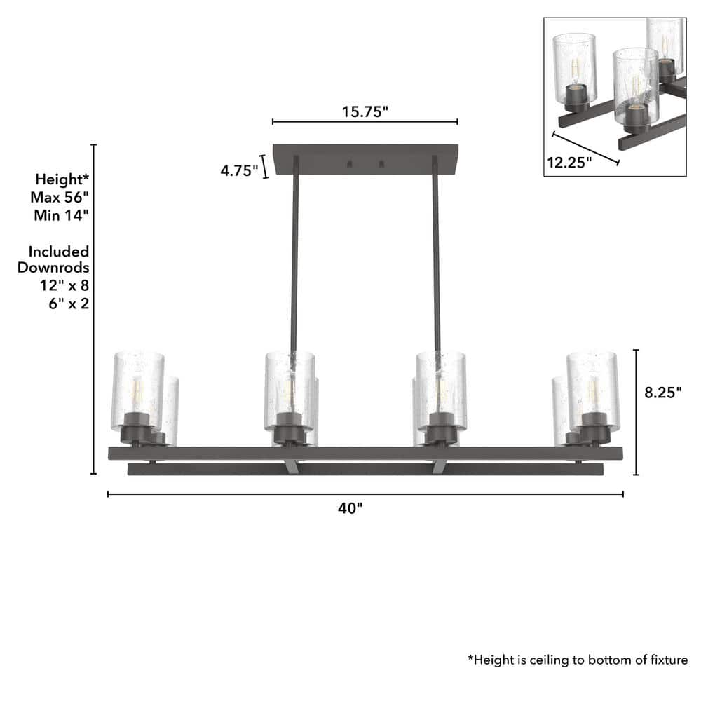 Noble Bronze 40" Linear Chandelier with Seeded Glass