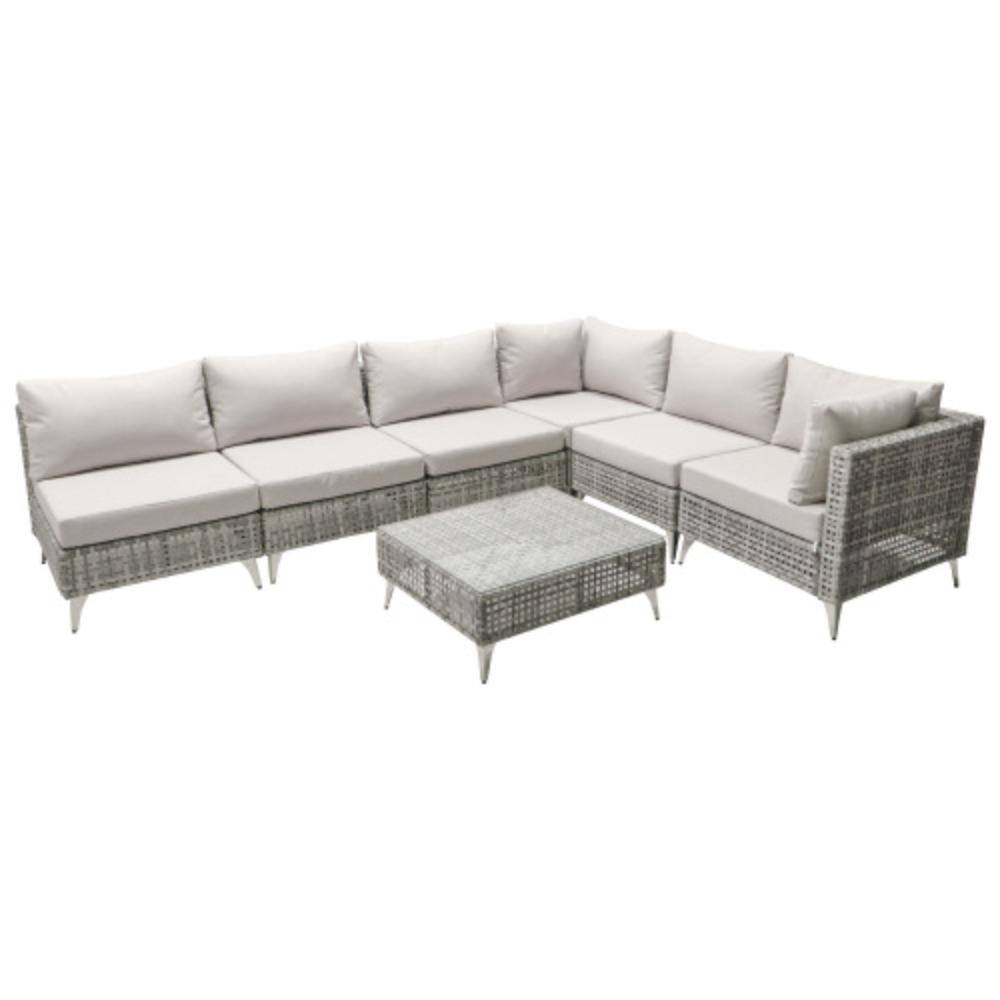 7-Piece Acacia Wood Patio Conversation Set with Grey Cushions, Water Resistant