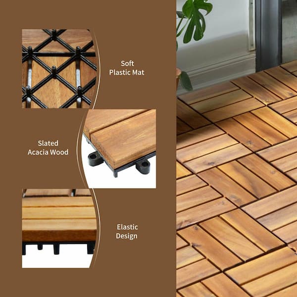 WELLFOR 1 ft. x 1 ft. Acacia Wood Deck Tile in Brown (27-Piece Per Box)