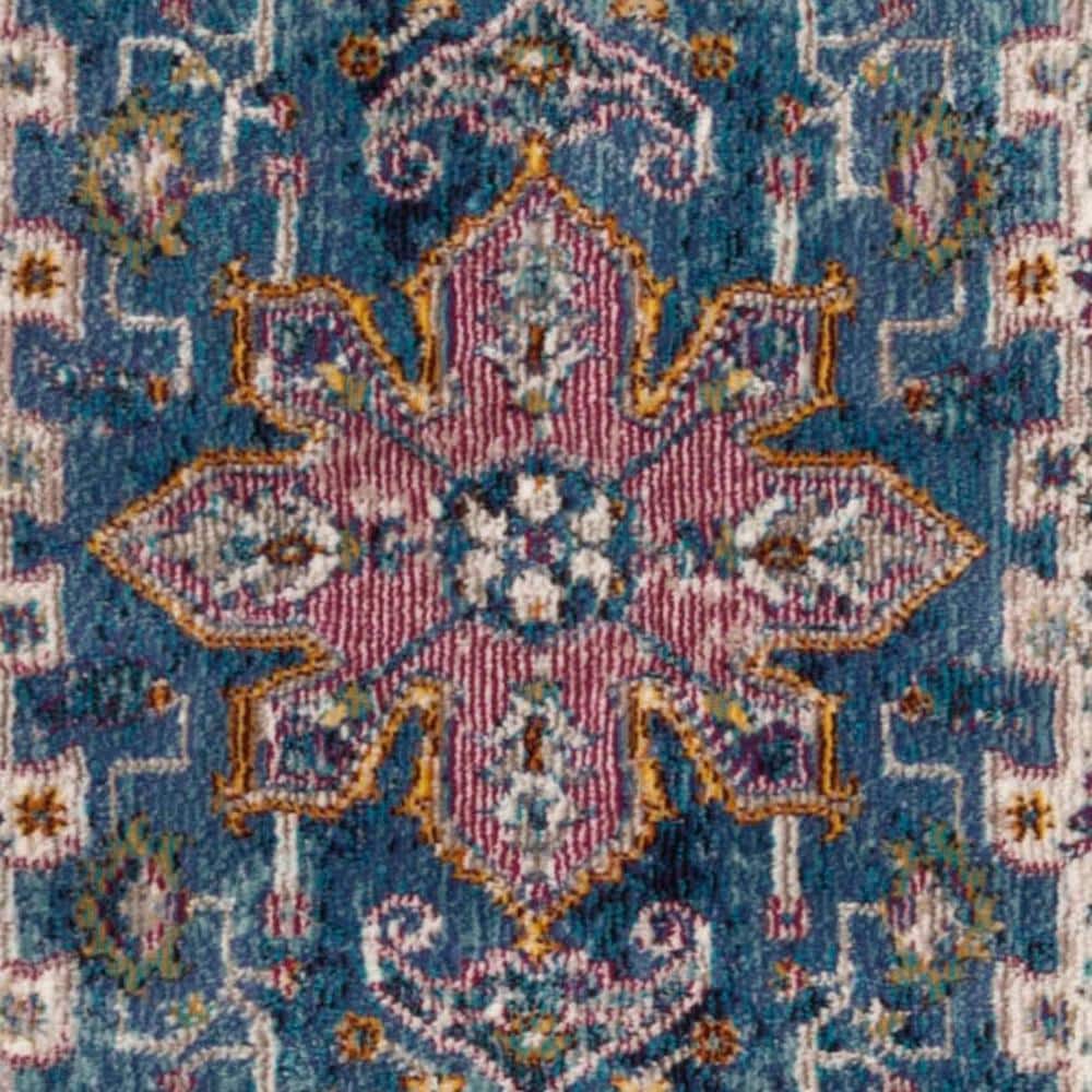 Hand-Knotted Medallion Blue and Cream Synthetic 2'x6' Rug