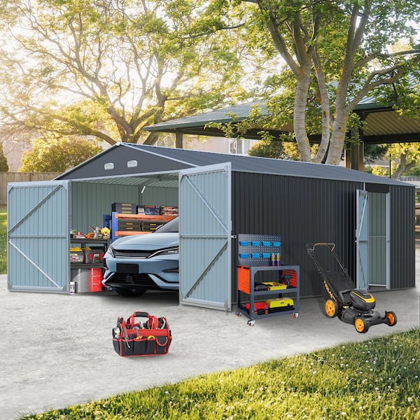 Cix, 13 ft. W x 20 ft. D, Outdoor Multifuctional Metal Shed with 2-Doors and 4-Air Vents in Dark Gray, 247 sq. ft.