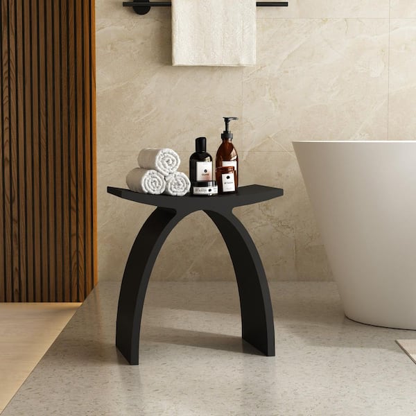 9.06 in. W Solid Surface Shower Stool Free-standing Waterproof Vanity Seat in Matte Black