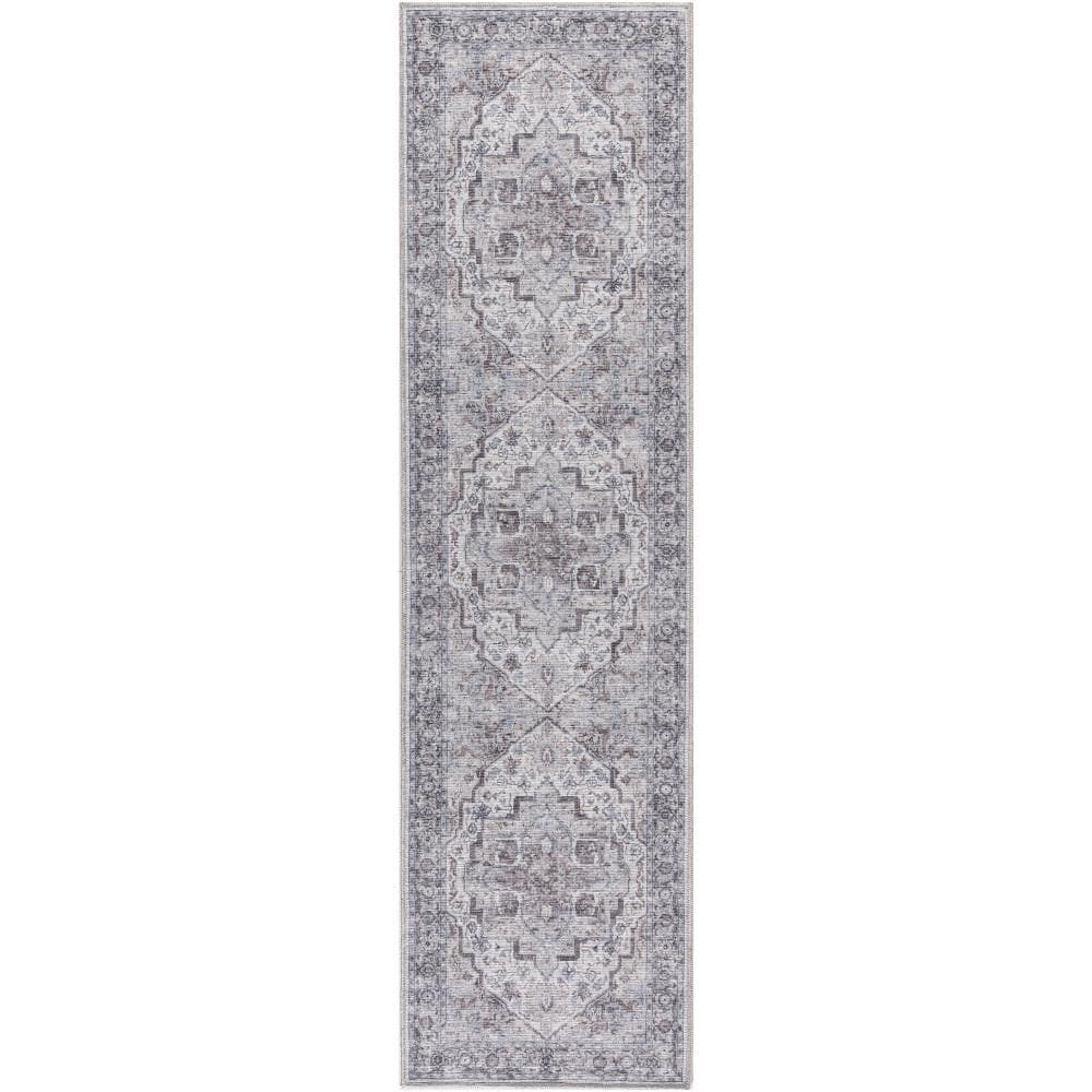 Machine Washable Series 1 Ivory Beige 2 ft. x 12 ft. Distressed Traditional