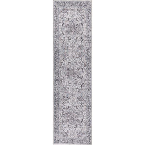 Unbranded Machine Washable Series 1 Ivory Beige 2 ft. x 12 ft. Distressed Traditional Runner Area Rug