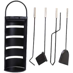 4-Piece Fireplace Tool Set with Slotted Shroud Holder