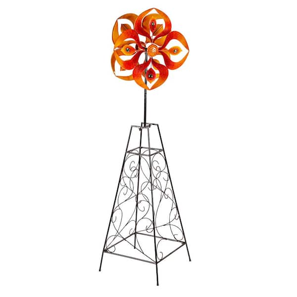 Evergreen Enterprises 56 in. Metal Wind Spinner Trellis, Orange Flower