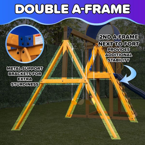 SPORTSPOWER Addison Wooden Outdoor Playset with Swings, Heavy Duty Double  A-Frame, and Blow Molded Slide WP-866