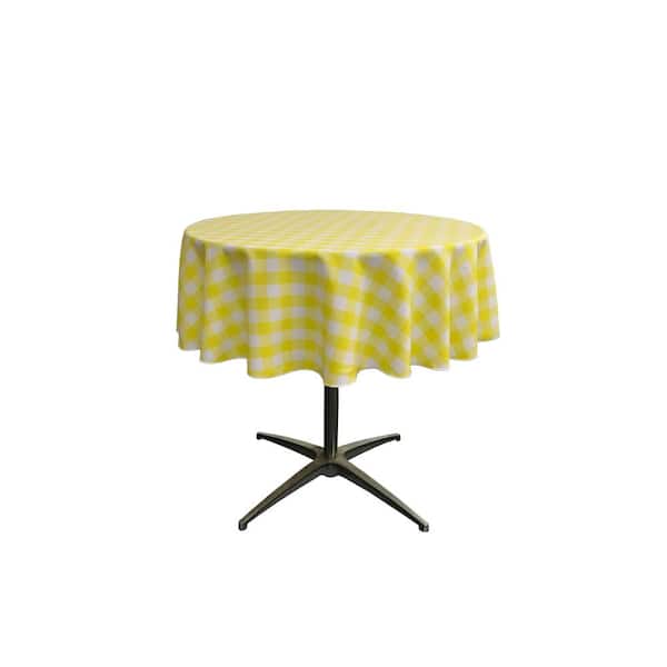 LA Linen "58 in. White and Light Yellow Polyester Gingham Checkered Round Tablecloth"