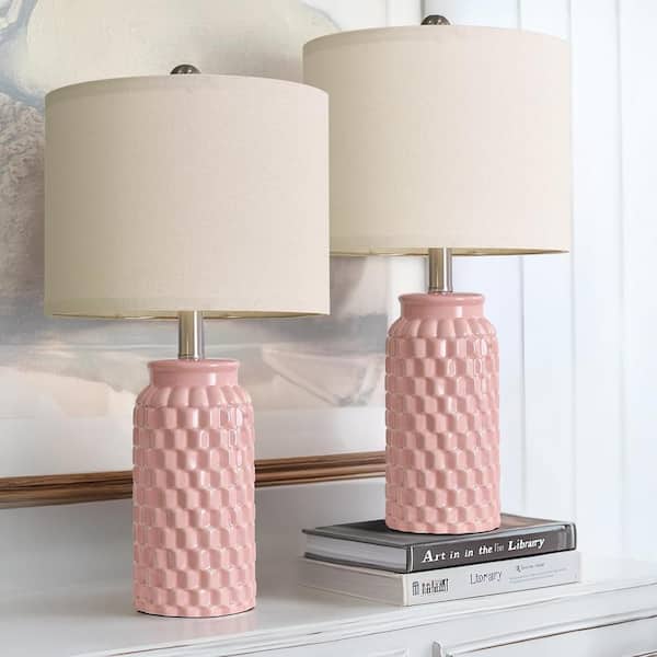 20 in. Pink Ceramic Bedside Table Lamp Set of 2 with No Bulbs