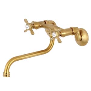 Essex 2-Handle Wall Mount Bathroom Faucet in Brushed Brass