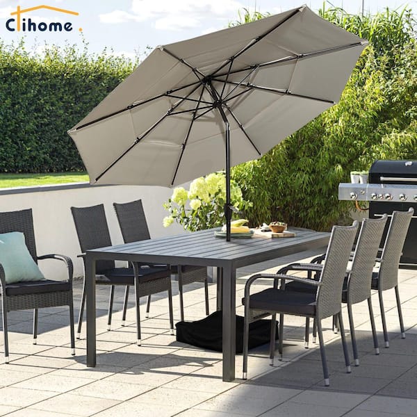 10 ft. 3-Tier Market Patio Umbrella in Beige with Tilt for Garden Deck