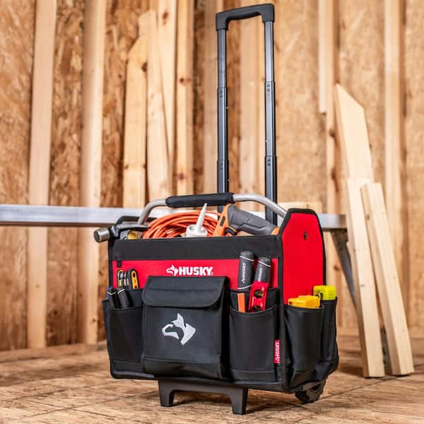 Husky 18 in. Rolling Open Tote Tool Bag with Extended Handle